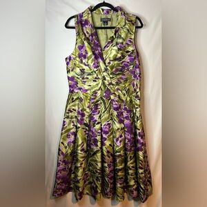 Jessica Howard Green and Purple Ruched A-line Midi Dress